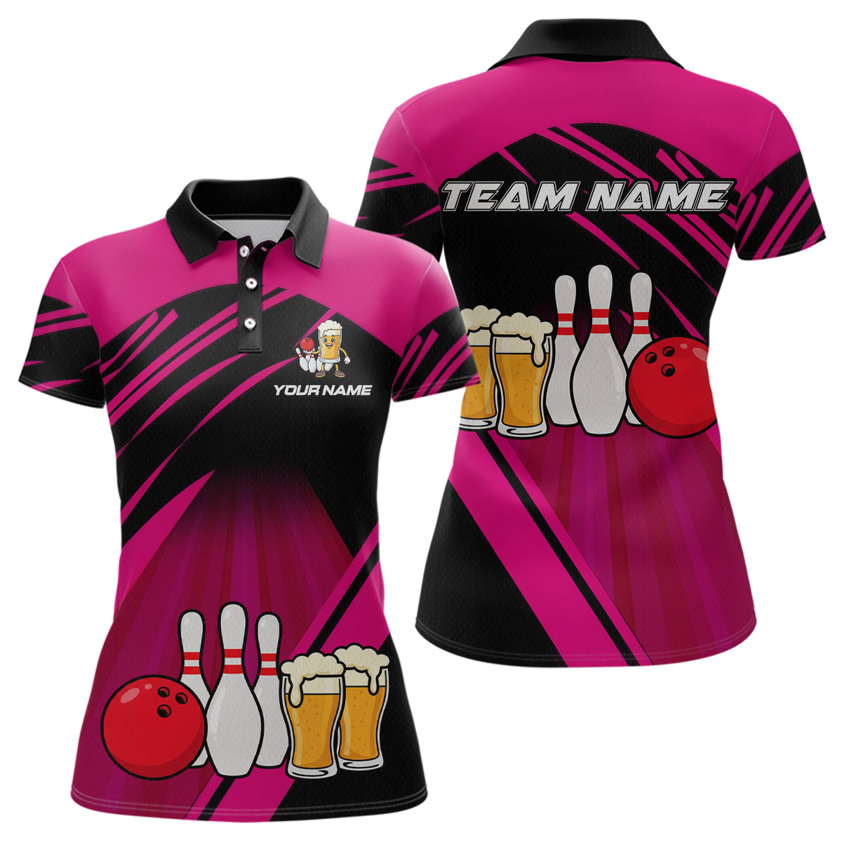 Funny Beer Bowling Shirts Pink Bowling Jersey for Team Women Men Bowl League MBL261