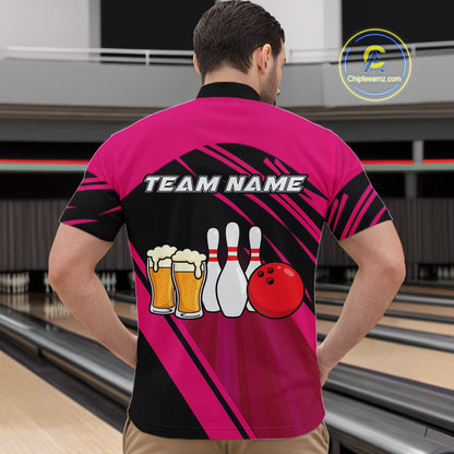 Funny Beer Bowling Shirts Pink Bowling Jersey for Team Women Men Bowl League MBL261