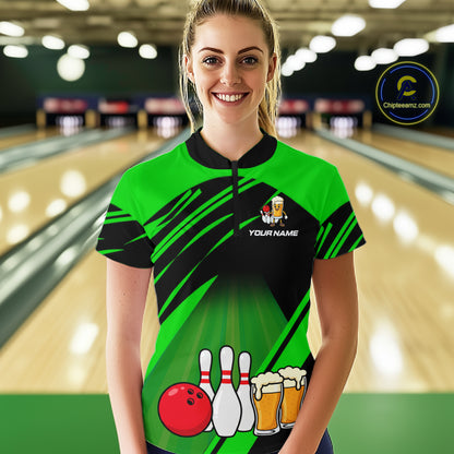 Funny Beer Bowling Shirts Green Bowling Jersey for Team Women Men Bowl League MBL261