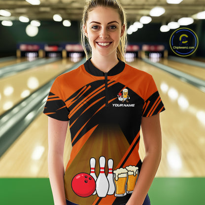 Funny Beer Bowling Shirts Orange Bowling Jersey for Team Women Men Bowl League MBL261