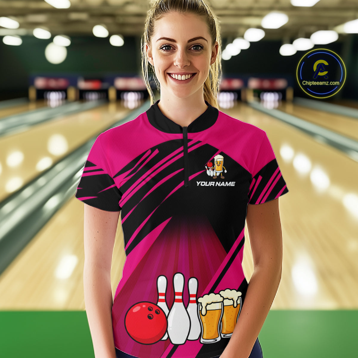 Funny Beer Bowling Shirts Pink Bowling Jersey for Team Women Men Bowl League MBL261