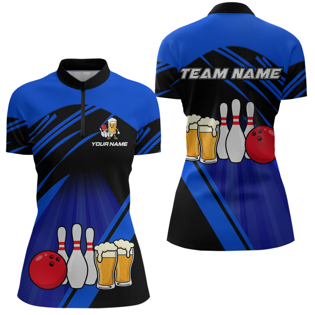Funny Beer Bowling Shirts Blue Bowling Jersey for Team Women Men Bowl League MBL261
