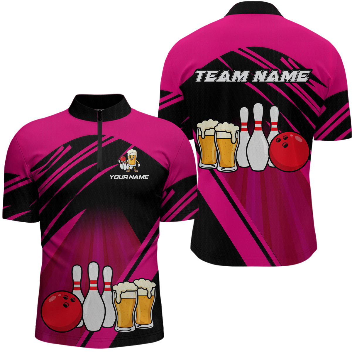 Funny Beer Bowling Shirts Pink Bowling Jersey for Team Women Men Bowl League MBL261