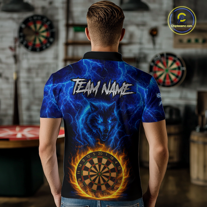 Custom Blue Wolf Flame Darts Shirt for Men Darts Team Jerseys Dartboard Shirt Dart League NNT267
