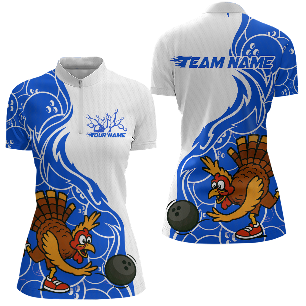 Custom Blue Turkey Bowling Shirts for Women Men Team Bowling Jerseys Thanksgiving MBL181