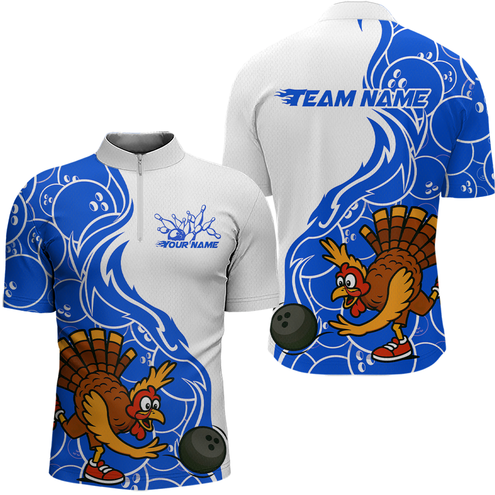 Custom Blue Turkey Bowling Shirts for Women Men Team Bowling Jerseys Thanksgiving MBL181