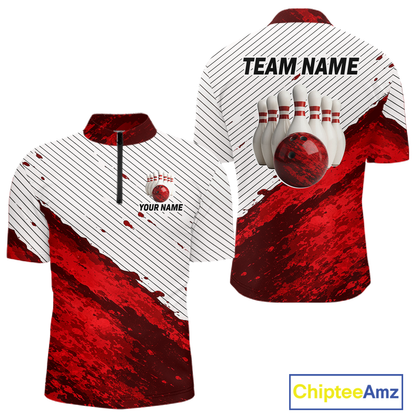 Red Bowling Shirts for Women Men Custom Bowling Jerseys Polo $ 1/4 Zip for Team MBL219