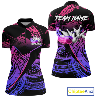 Purple Custom Bowling Shirts for Women Men Team Bowling Jersey Polo&1/4 Zip Shirt MBL223