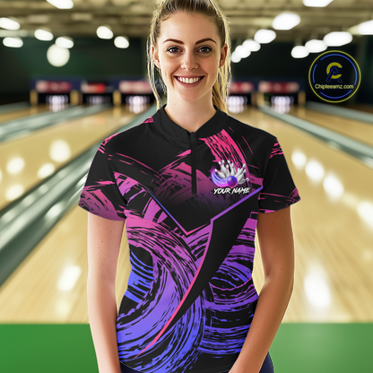 Purple Custom Bowling Shirts for Women Men Team Bowling Jersey Polo&1/4 Zip Shirt MBL223