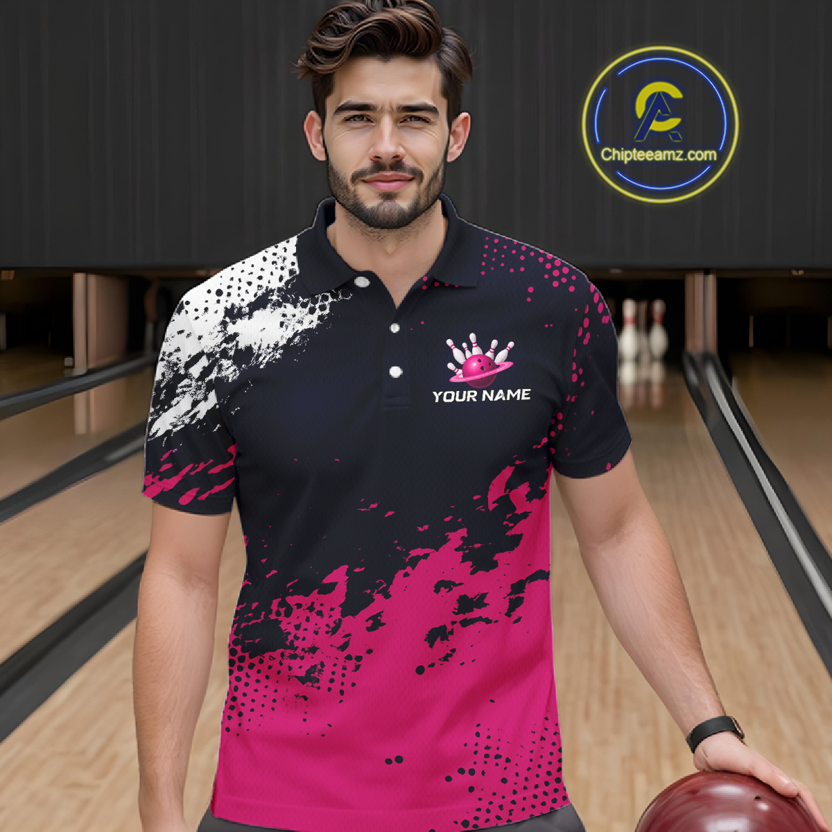 Pink Custom Bowling Shirts for Women Men Bowling Jersey Polo&1/4 Zip Shirt for Team MBL224