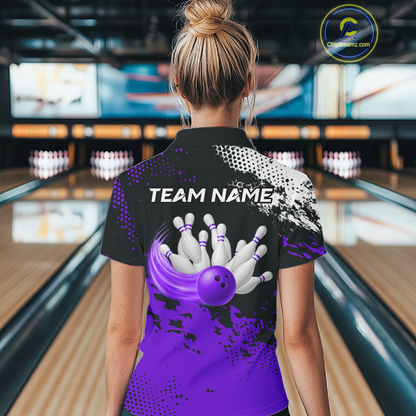 Purple Custom Bowling Shirts for Women Men Bowling Jersey Polo&1/4 Zip Shirt for Team MBL224