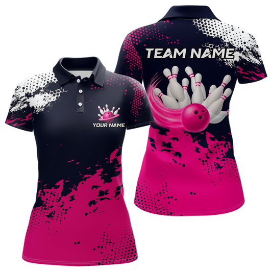 Pink Custom Bowling Shirts for Women Men Bowling Jersey Polo&1/4 Zip Shirt for Team MBL224