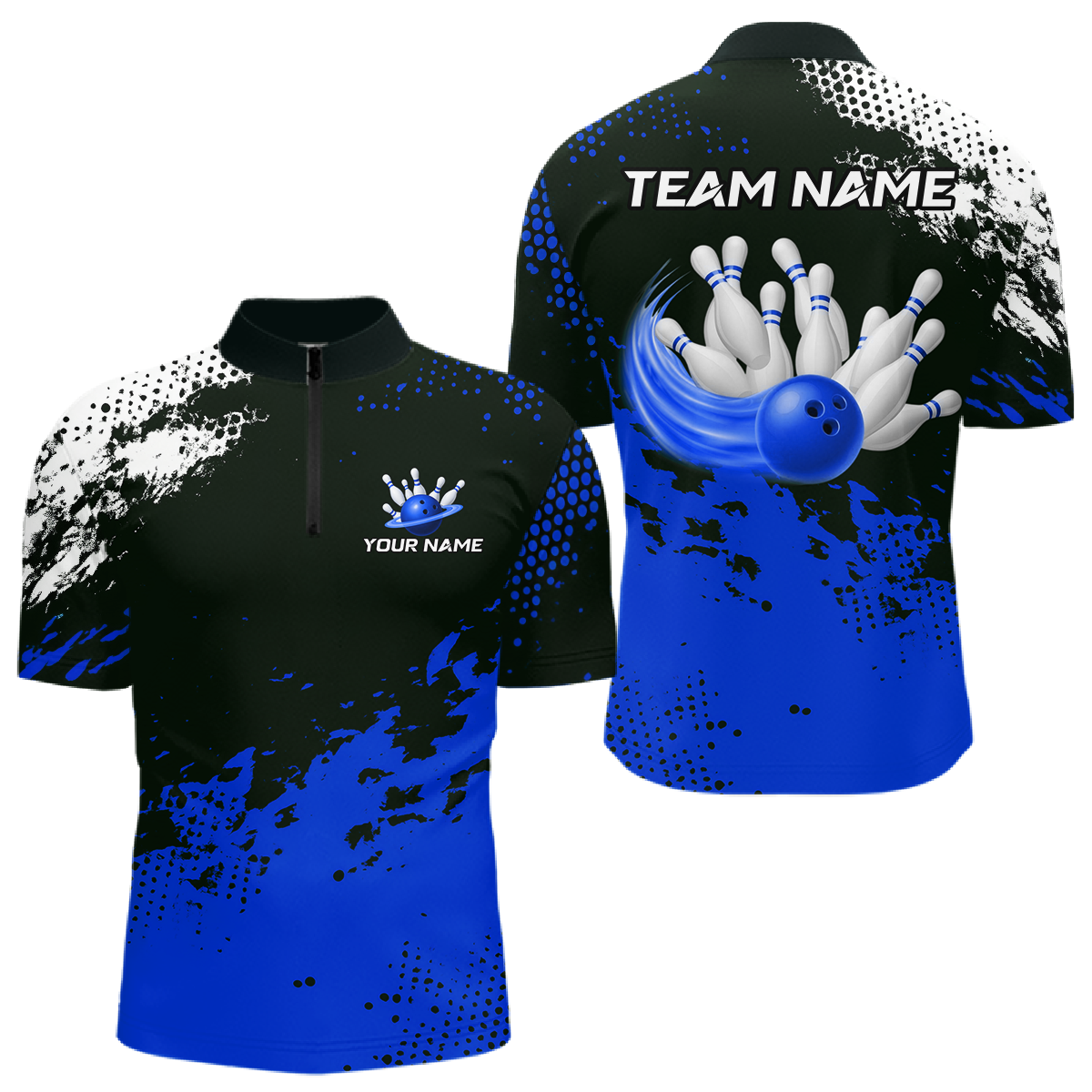 Blue Custom Bowling Shirts for Women Men Bowling Jersey Polo&1/4 Zip Shirt for Team MBL224