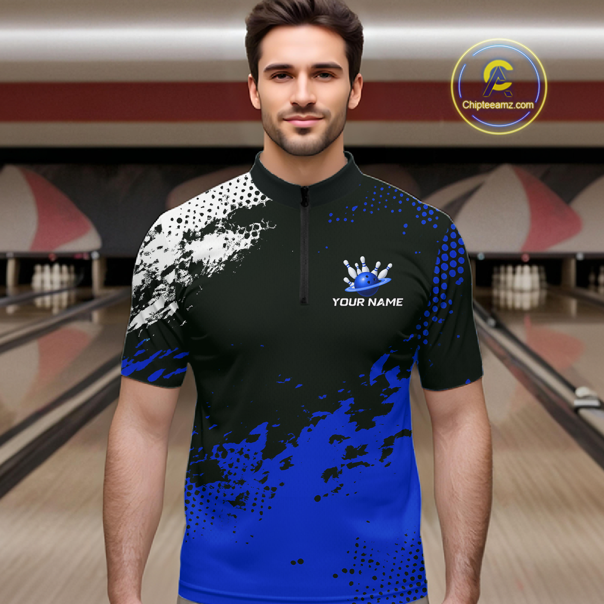 Blue Custom Bowling Shirts for Women Men Bowling Jersey Polo&1/4 Zip Shirt for Team MBL224