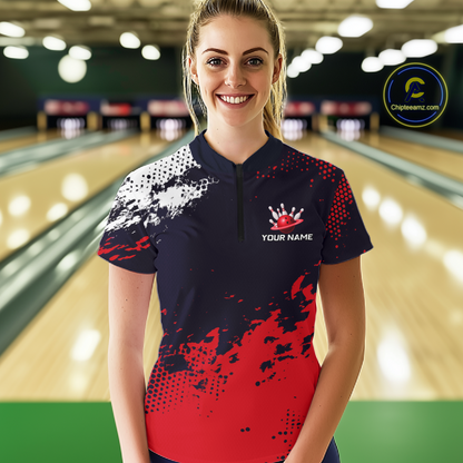 Red Custom Bowling Shirts for Women Men Bowling Jersey Polo&1/4 Zip Shirt for Team MBL224