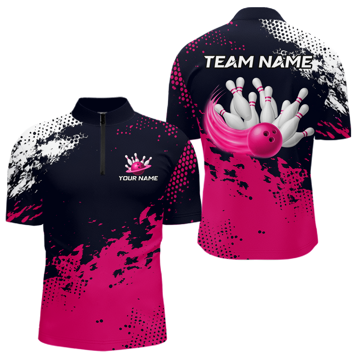 Pink Custom Bowling Shirts for Women Men Bowling Jersey Polo&1/4 Zip Shirt for Team MBL224