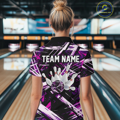 Custom Purple Bowling Shirts for Team Women Men Bowling Polo and 1/4 Zip Shirt MBL228