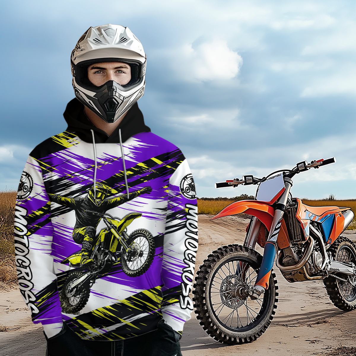 Purple Motocross Hoodie Custom for Adult Men Women Dirt Bike Racing Hoodie Shirt MH480