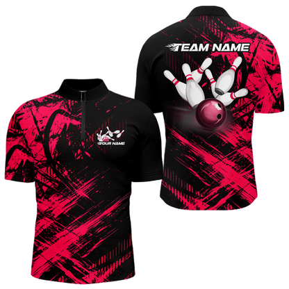 Custom Pink Bowling Shirts for Team Women Men Bowling Polo&1/4 Zip Shirt for Couple MBL233