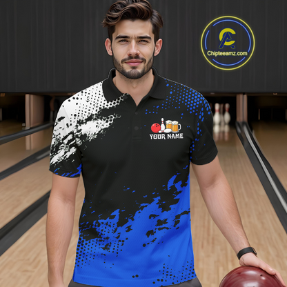 Blue Funny Beer Bowling Shirts for Team Women Men Bowling Polo&1/4 Zip Bowl League MBL254