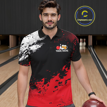 Red Funny Beer Bowling Shirts for Team Women Men Bowling Polo&1/4 Zip Bowl League MBL254