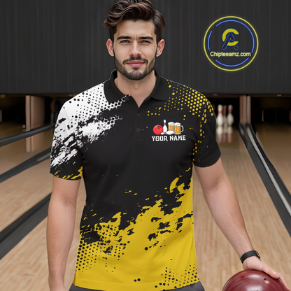 Yellow Funny Beer Bowling Shirts for Team Women Men Bowling Polo&1/4 Zip Bowl League MBL254