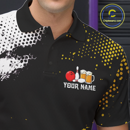 Yellow Funny Beer Bowling Shirts for Team Women Men Bowling Polo&1/4 Zip Bowl League MBL254