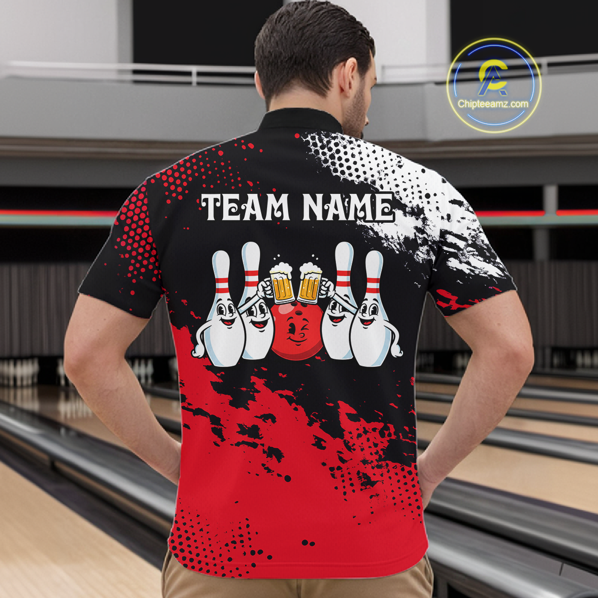 Red Funny Beer Bowling Shirts for Team Women Men Bowling Polo&1/4 Zip Bowl League MBL254