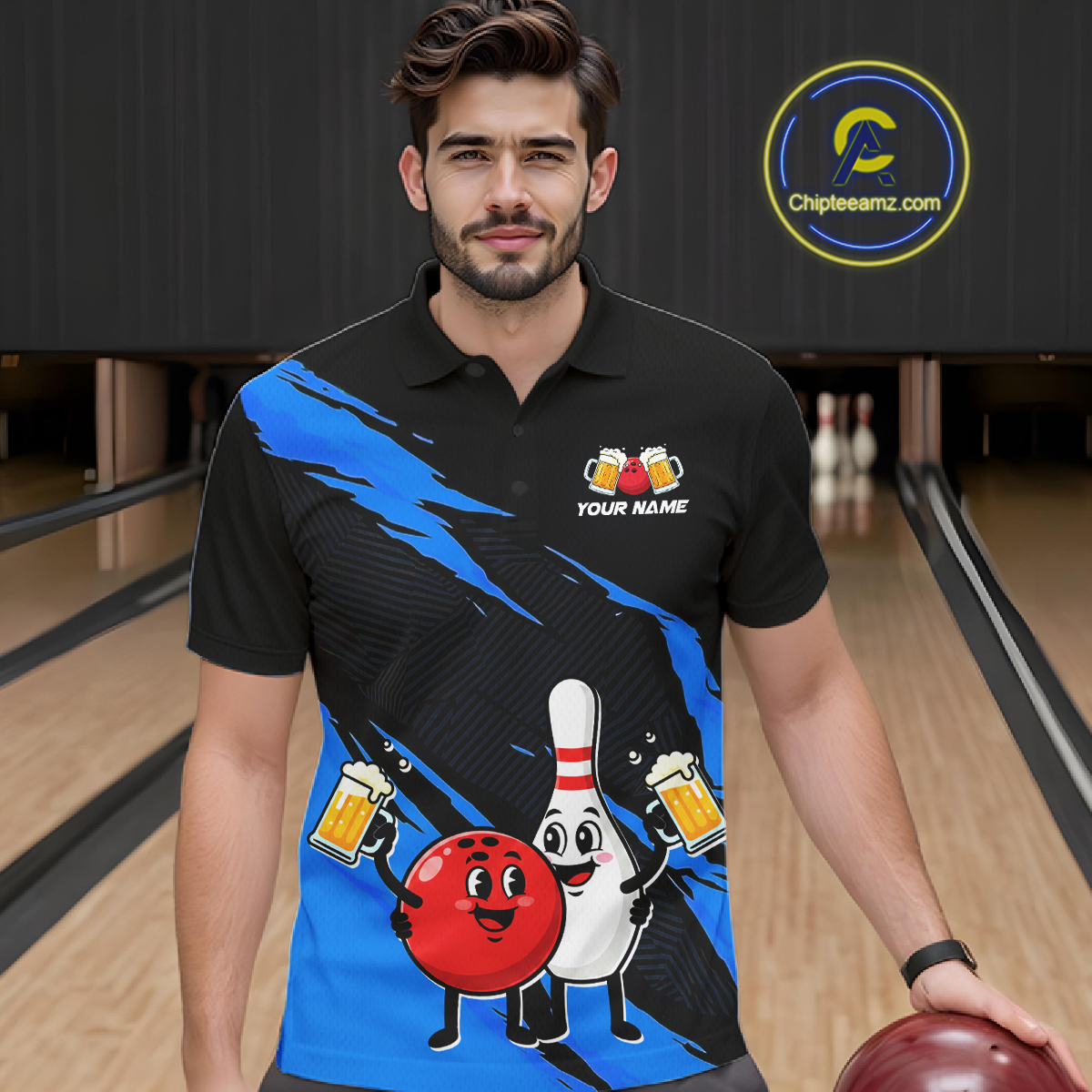 Blue Funny Beer Bowling Shirts Beer Bowling Jersey Team Women Men Bowl League MBL258