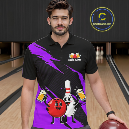Purple Funny Beer Bowling Shirts Beer Bowling Jersey Team Women Men Bowl League MBL258