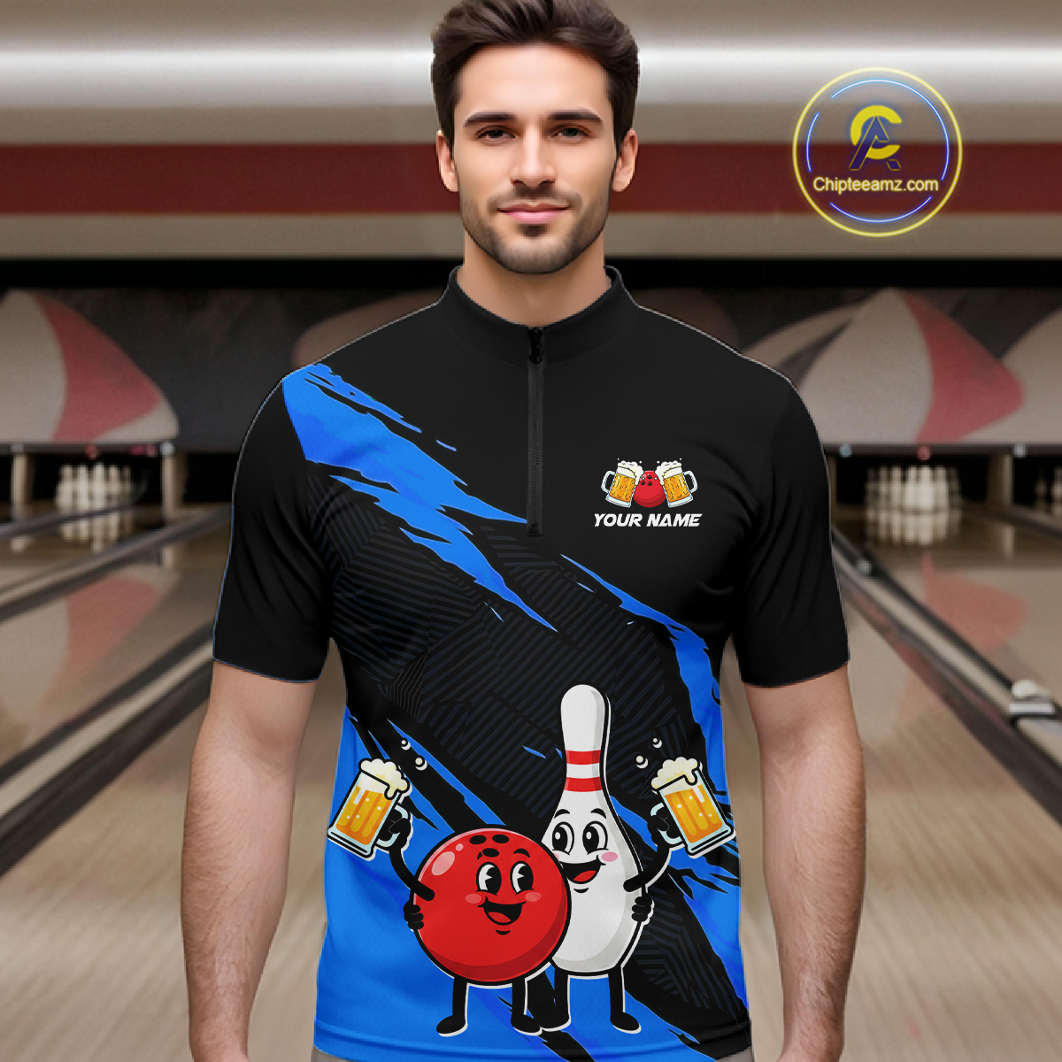 Blue Funny Beer Bowling Shirts Beer Bowling Jersey Team Women Men Bowl League MBL258