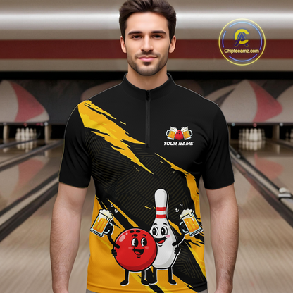 Yellow Funny Beer Bowling Shirts Beer Bowling Jersey Team Women Men Bowl League MBL258