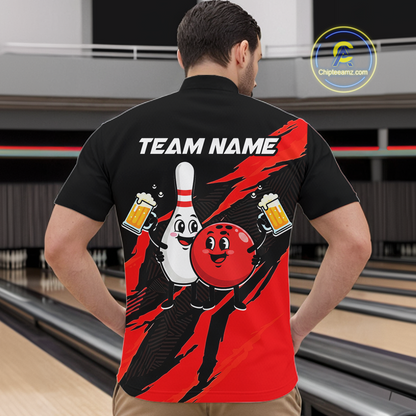 Red Funny Beer Bowling Shirts Beer Bowling Jersey Team Women Men Bowl League MBL258