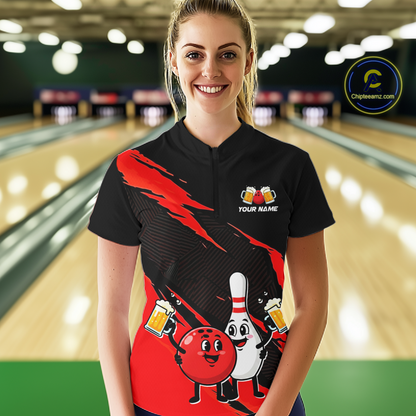 Red Funny Beer Bowling Shirts Beer Bowling Jersey Team Women Men Bowl League MBL258