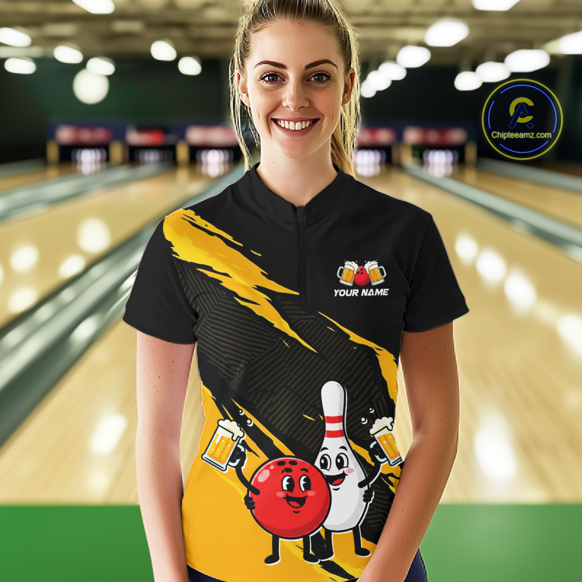 Yellow Funny Beer Bowling Shirts Beer Bowling Jersey Team Women Men Bowl League MBL258