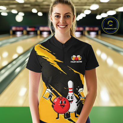 Yellow Funny Beer Bowling Shirts Beer Bowling Jersey Team Women Men Bowl League MBL258