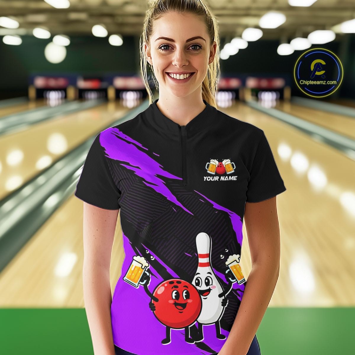 Purple Funny Beer Bowling Shirts Beer Bowling Jersey Team Women Men Bowl League MBL258