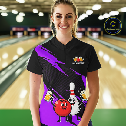 Purple Funny Beer Bowling Shirts Beer Bowling Jersey Team Women Men Bowl League MBL258