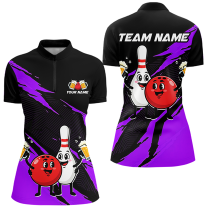 Purple Funny Beer Bowling Shirts Beer Bowling Jersey Team Women Men Bowl League MBL258