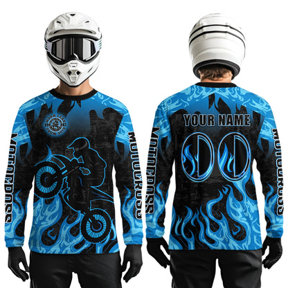 Blue Flaming Motocross Racing Jersey Men Women Kid Dirt Bike Shirts Motorcycle Shirt XM447