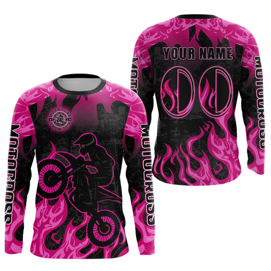 Pink Flaming Motocross Racing Jersey Men Women Kid Dirt Bike Shirts Motorcycle Shirt XM447