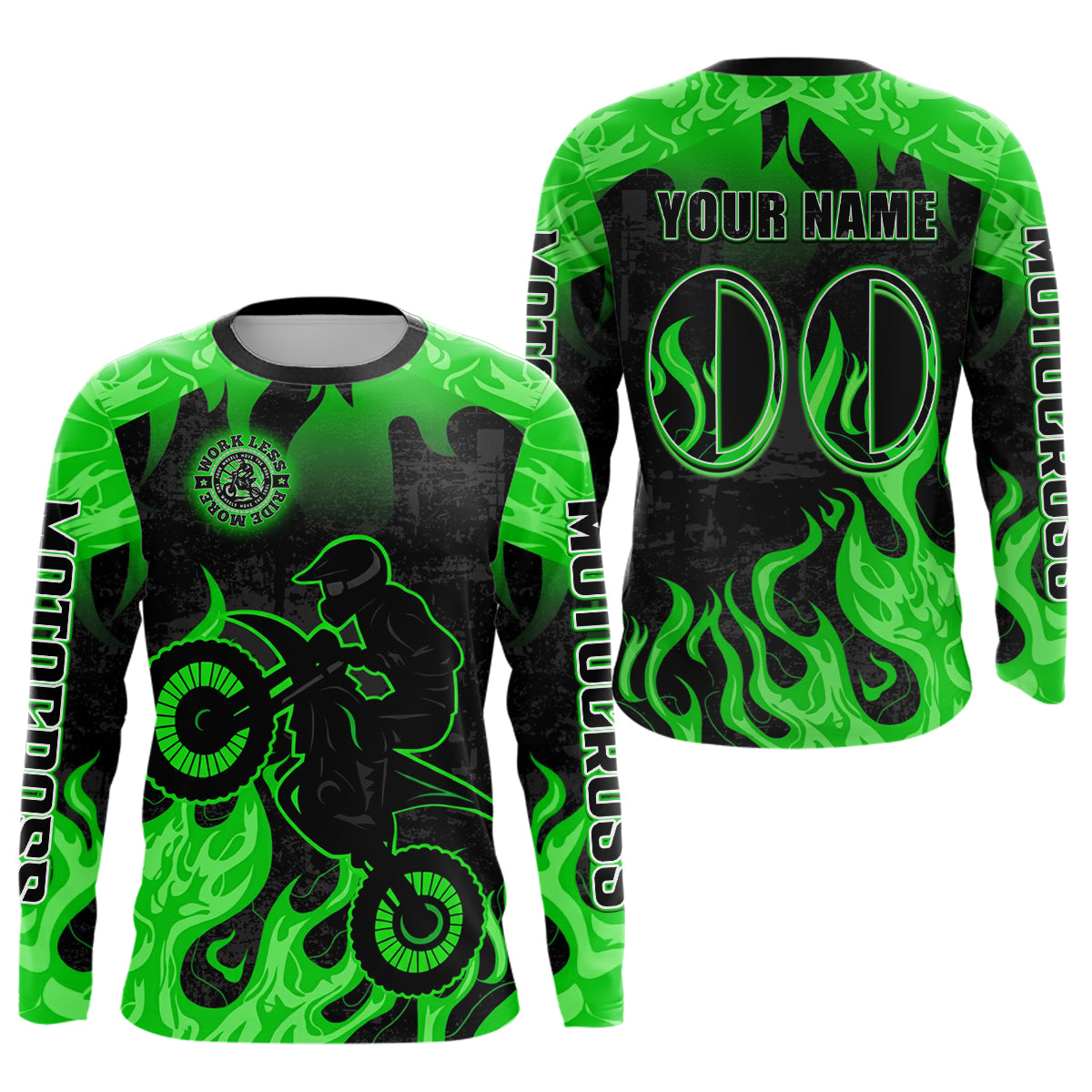 Green Flaming Motocross Racing Jersey Men Women Kid Dirt Bike Shirts Motorcycle Shirt XM447