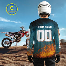 Load image into Gallery viewer, Blue Wolf Motocross Jersey Custom Flaming Wolf Dirt Bike Shirts for Men Kid Women XM404