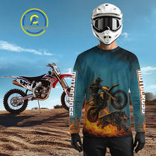 Load image into Gallery viewer, Blue Wolf Motocross Jersey Custom Flaming Wolf Dirt Bike Shirts for Men Kid Women XM404