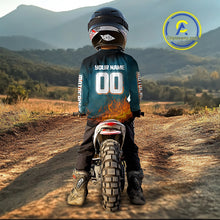 Load image into Gallery viewer, Blue Wolf Motocross Jersey Custom Flaming Wolf Dirt Bike Shirts for Men Kid Women XM404