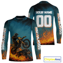 Load image into Gallery viewer, Blue Wolf Motocross Jersey Custom Flaming Wolf Dirt Bike Shirts for Men Kid Women XM404