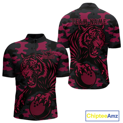 Camo Pink Tiger Bowling Shirts for Team Women Men Custom Bowling Polo & 1/4 Zip Shirt MBL186