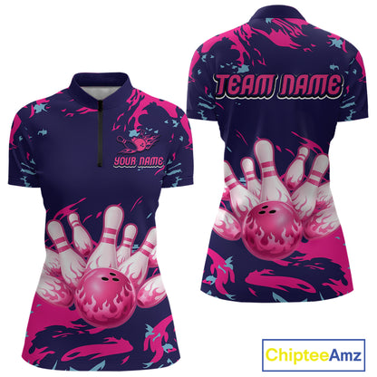 Purple Custom Bowling Shirts for Team Women Men Bowling Jersey Polo&1/4 Zip Shirt MBL225