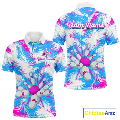 Pink and Blue Bowling Shirts for Team Women Men Bowling Polo and 1/4 Zip Shirt MBL230