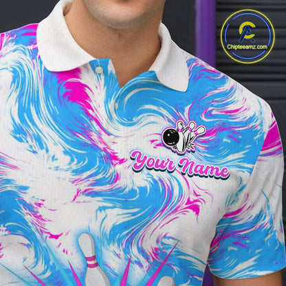 Pink and Blue Bowling Shirts for Team Women Men Bowling Polo and 1/4 Zip Shirt MBL230